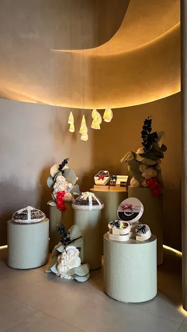 Vitrine contemporaine d'une pâtisserie turinoise, présentoirs et boîtes cadeaux