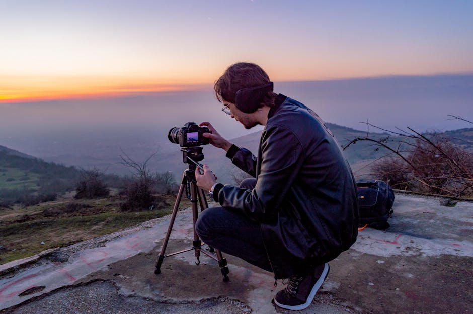 Fotostativ auf Treppen im Morgenlicht