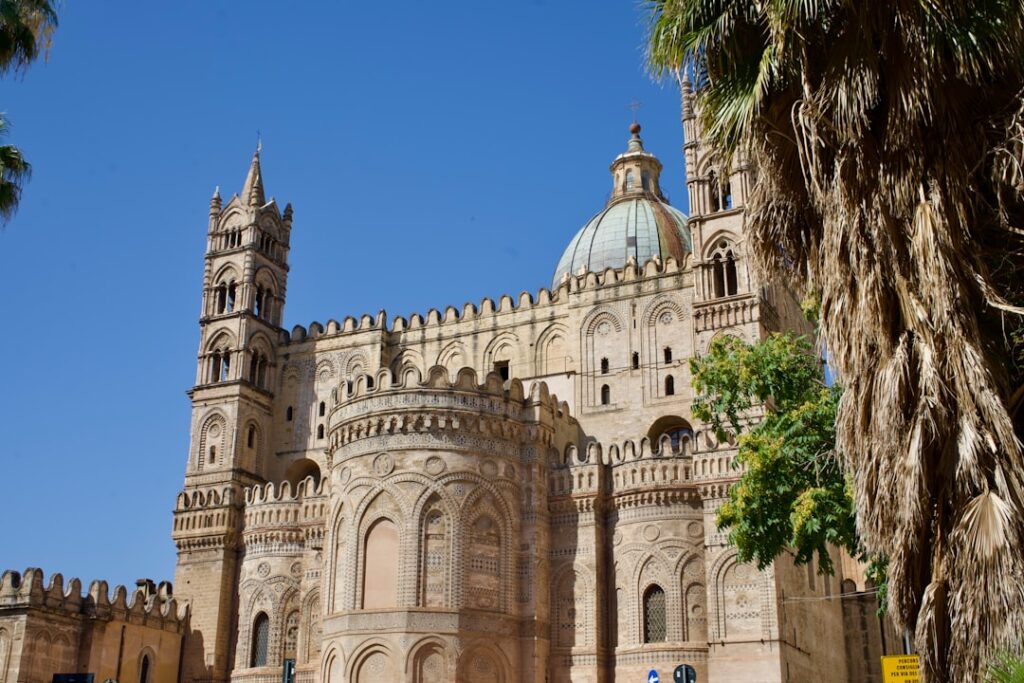 Close-up details of Palermo Cathedral stonework