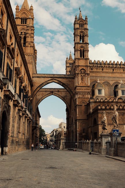 Historic street in Palermo with stone buildings