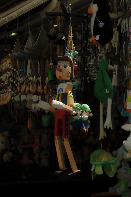 Marionnette en bois Pinocchio suspendue dans une boutique à Palermo
