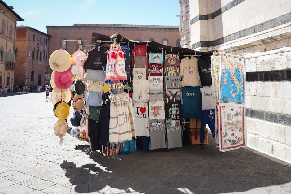 handmade textile stall at outdoor market in Piazza Vittorio