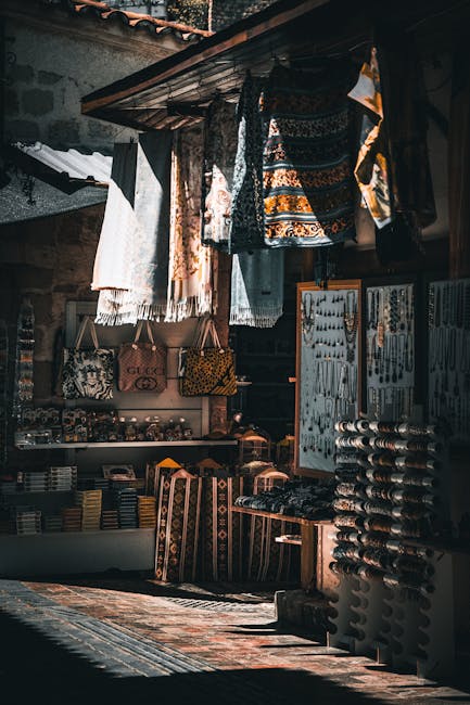 textile display in small boutique on Via Ridola