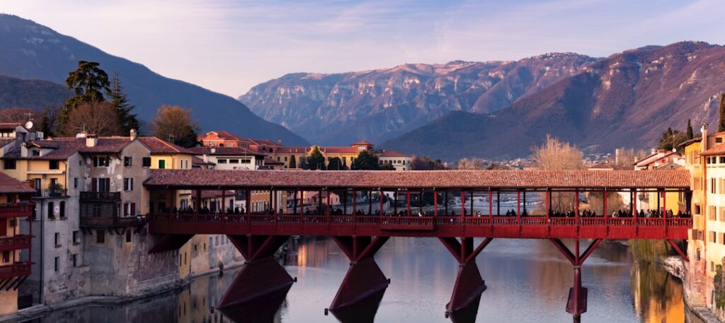 Covered bridge (Ponte degli Alpini) crossing Brenta River in Bassano del Grappa