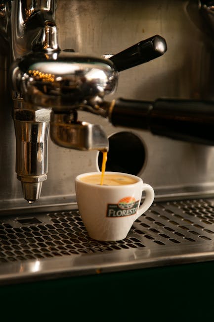 Espressomachine schenkt espresso in kopje in een Paduaans café