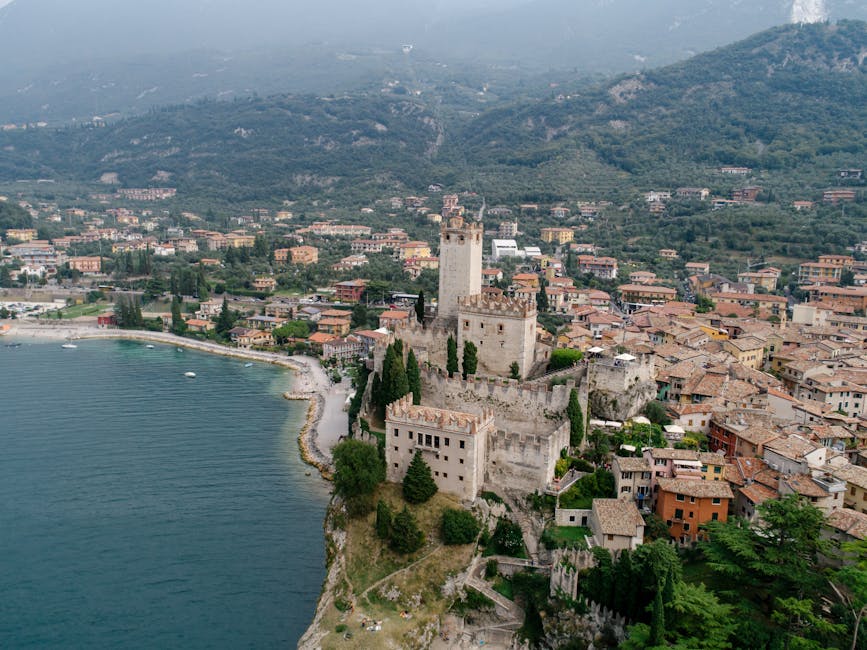 Malcesine castle view from lakefront morning