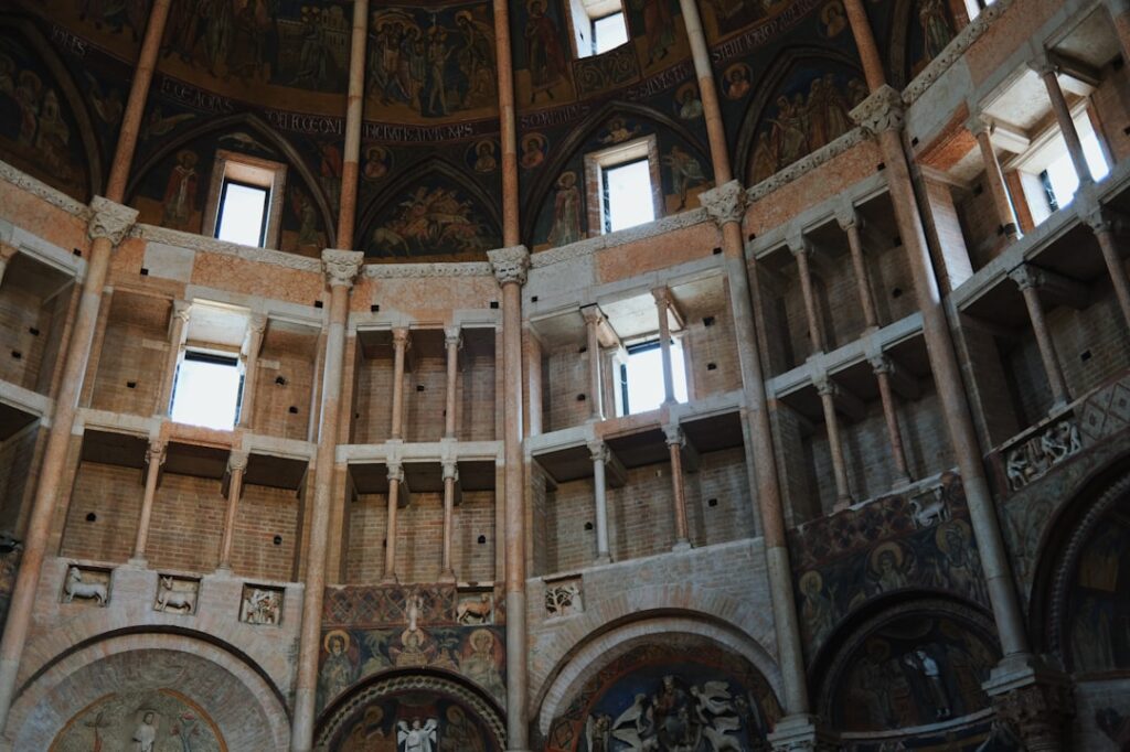 Duomo and Baptistery marble facades in Parma