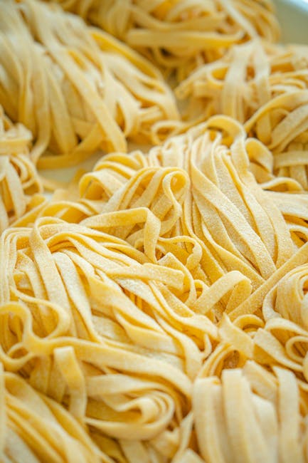 Frische Tagliatellen-Nester aus Eierteig, Nahaufnahme, typisch für Parma
