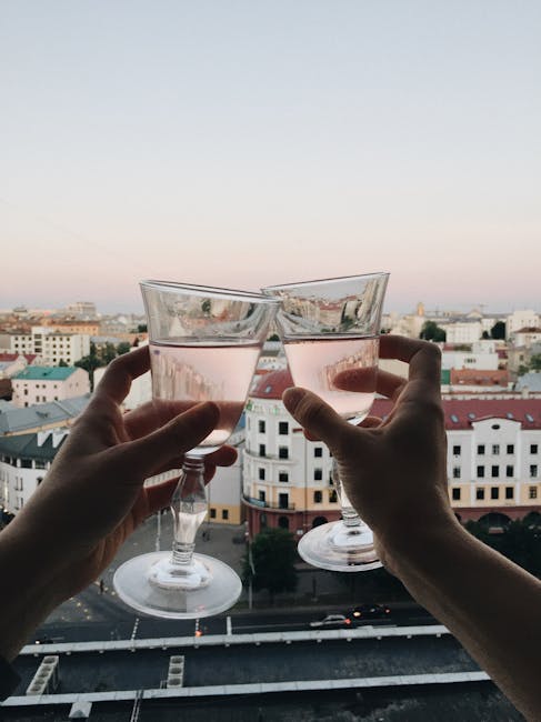 Bairro Alto rooftop sunset couple clinking glasses