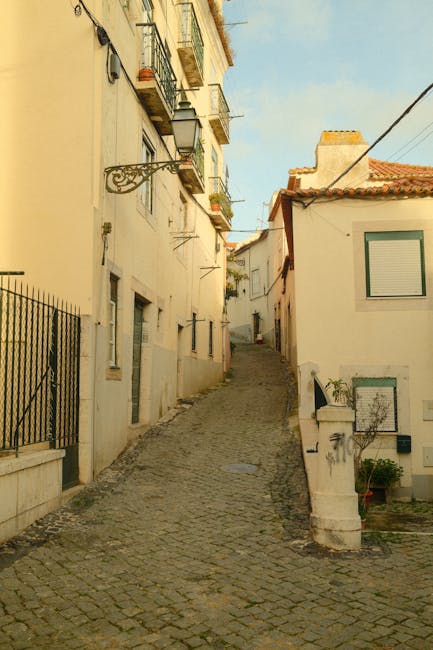 Lisbon Alfama street view sunset