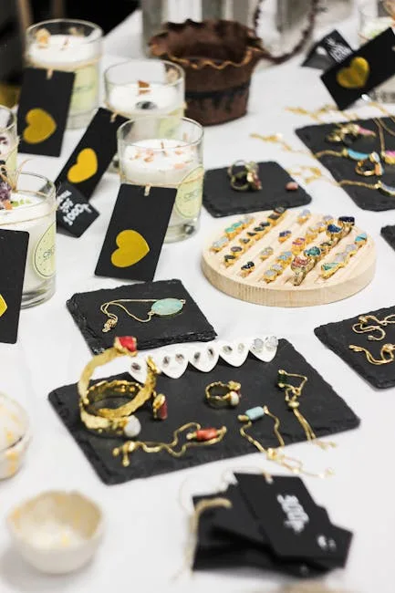 Bijoux artisanaux exposés sur table lors d'un marché à Bergame