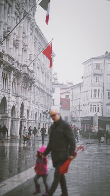 Covered passage in Trieste on a rainy morning