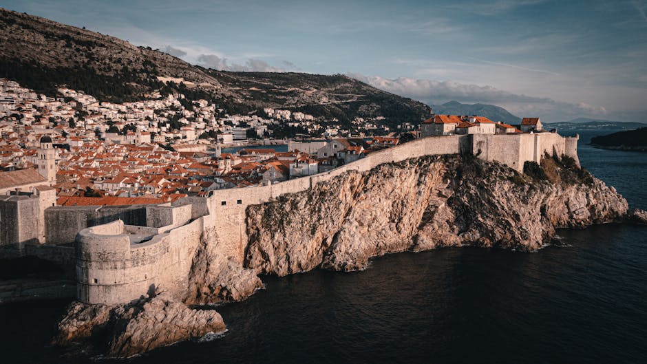 Dubrovnik old city walls aerial view