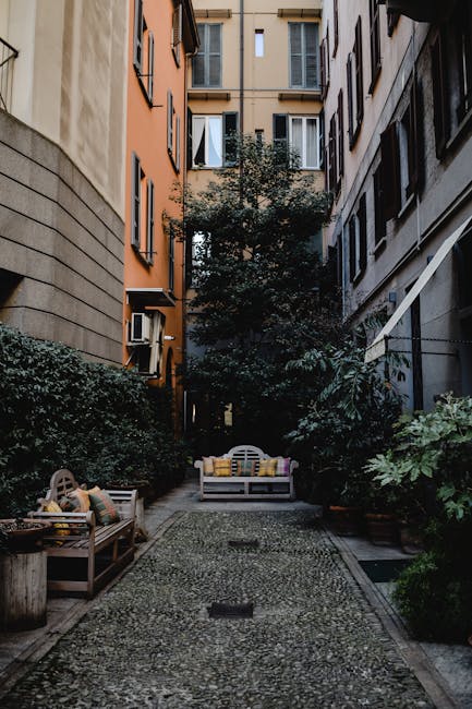 Hidden courtyard in Trieste at sunset