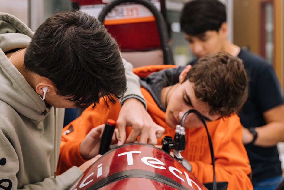 Students at a technical maritime school workshop, Istituto Tecnico Nautico, Trieste