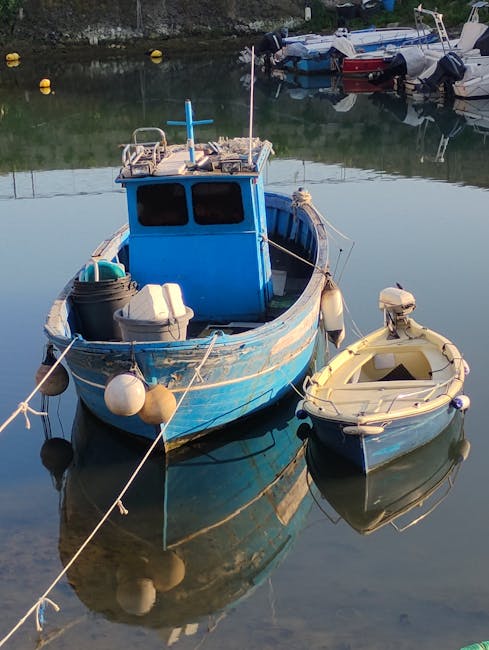 Dwie niebieskie łodzie odbijające się w spokojnej zatoce Îles Éoliennes