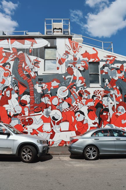 Large street art mural in Genoa in the late afternoon
