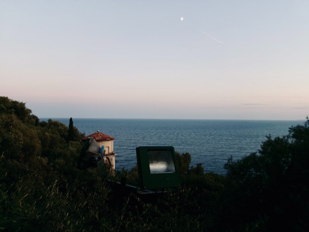 Villa Croce museum with sea view at sunset