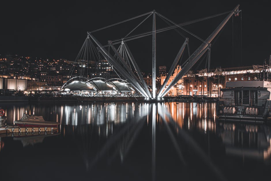 Porto Antico z iluminacjami wieczorem