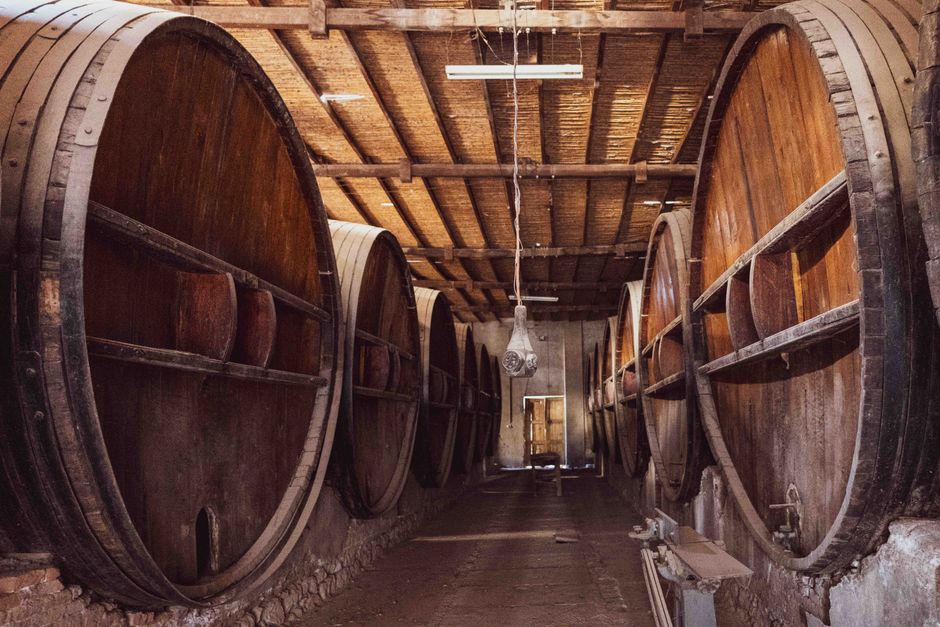 Barili di aceto balsamico tradizionale in una cantina di Modena