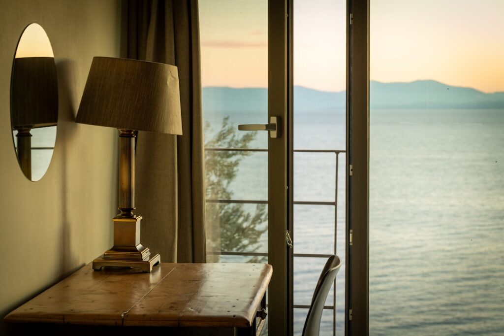 Luxury hotel suite balcony with sea view