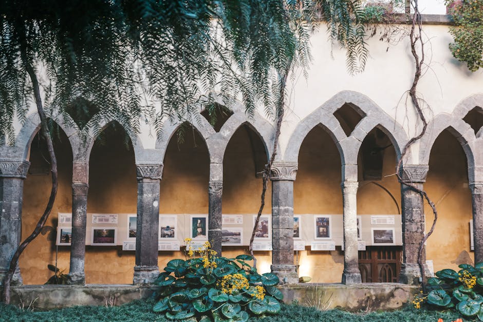Certosa di San Giacomo cloister garden at twilight
