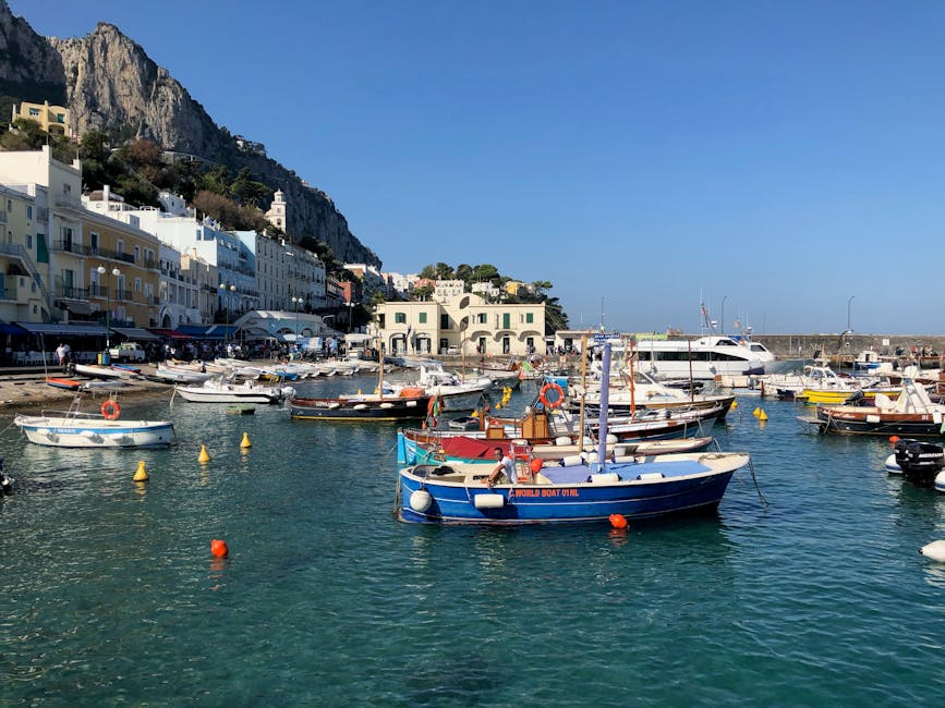Port de Capri avec barques colorées amarrées devant les quais