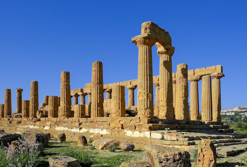 Ancient Doric temple ruins at Agrigento archaeological park, Sicily