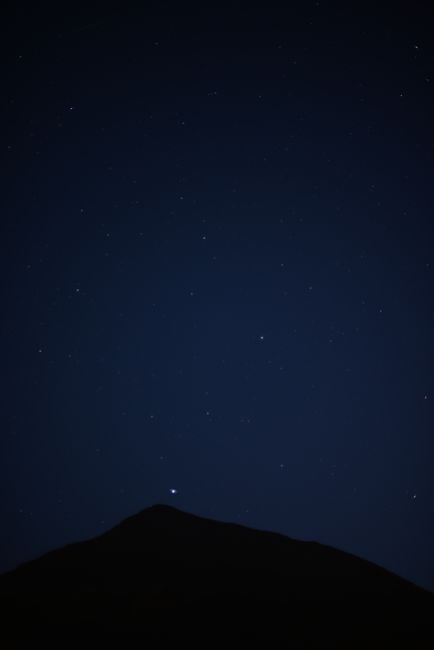 Night sky above a silhouetted Sicilian volcanic peak dotted with stars