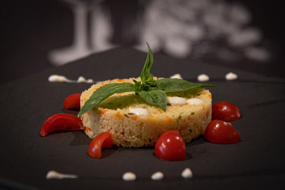 Plate of seafood couscous at a Sicilian restaurant in Trapani