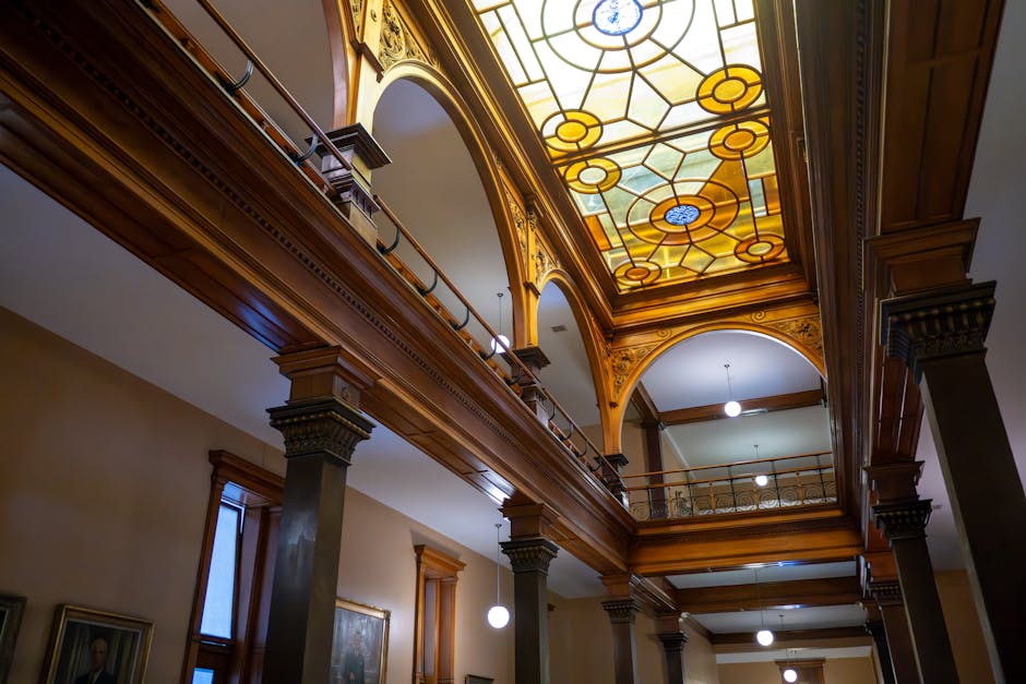 Historic interior details in warm evening light