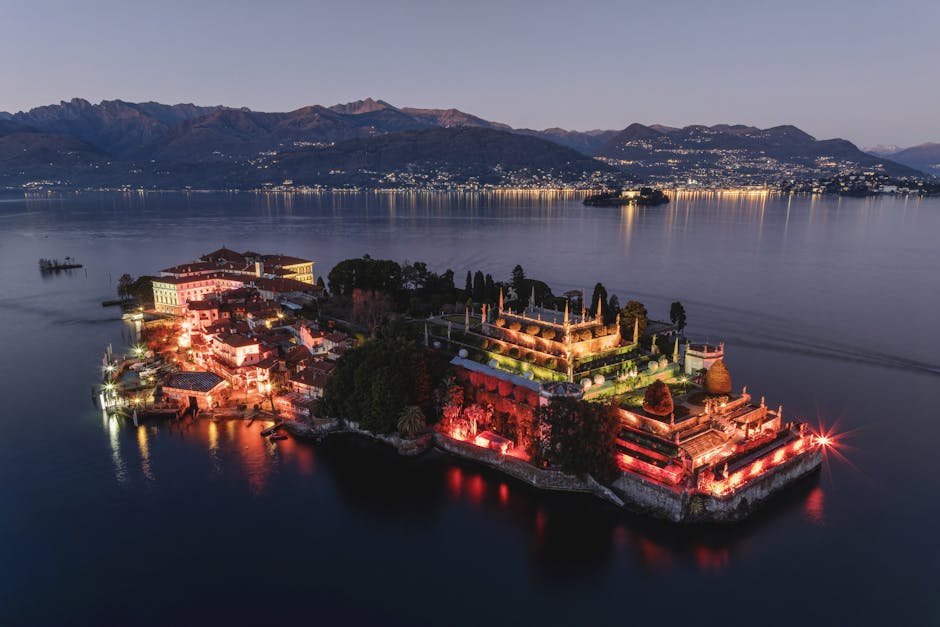 Silhouettes of Lake Maggiore islands at sunset