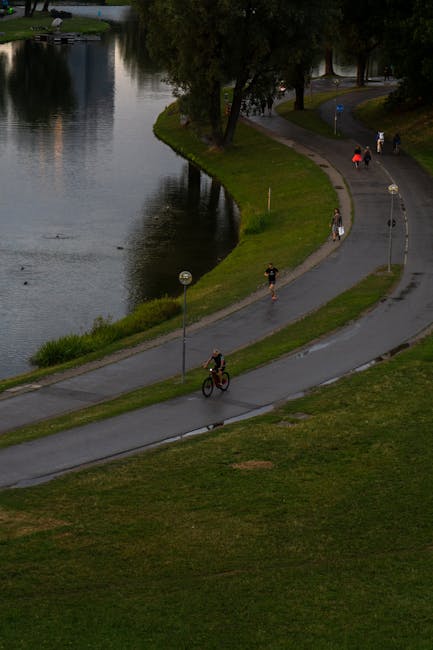 Geschwungener Uferweg am Lago Maggiore mit Radfahrern und Joggern