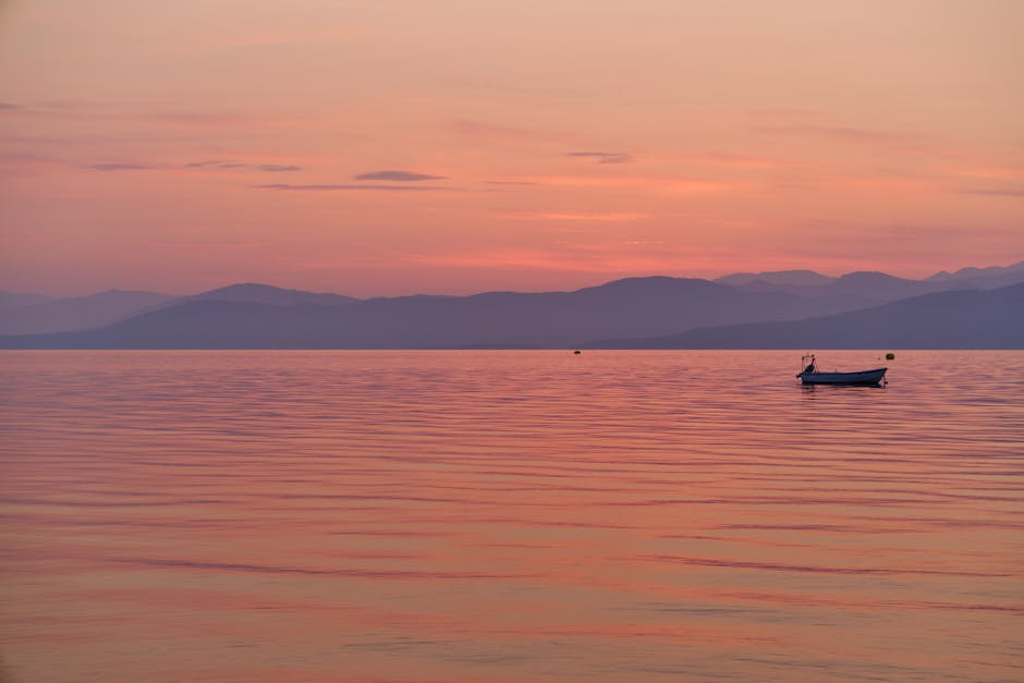 Barca fotografica all'alba sul lago