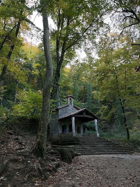 Piccola cappella incastonata nel bosco vicino ad Assisi, Umbria