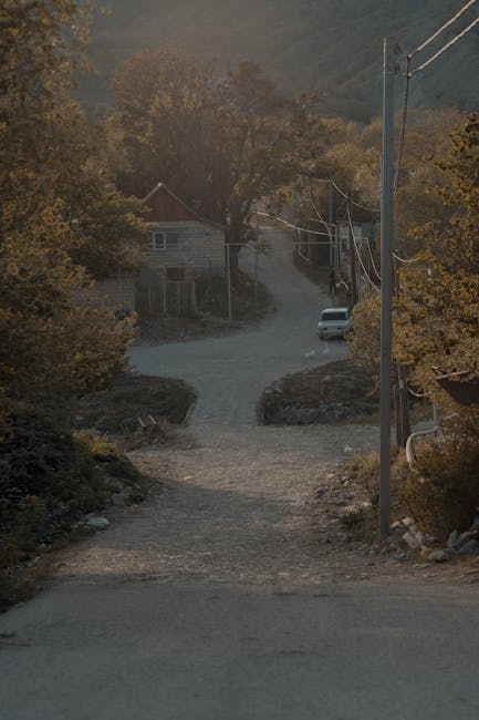 calabria rural road village panorama at golden hour