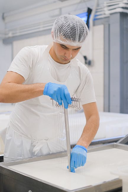 Fromager calabrais manipulant le caillé dans une cuve industrielle