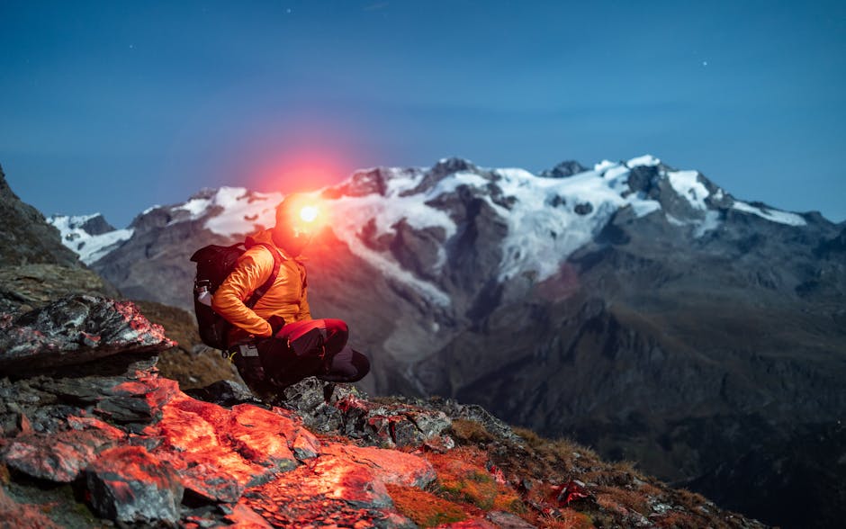 Headlamp on a rocky trail: recommended night-hiking gear