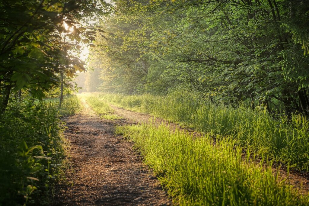 Frühlingswaldweg entlang der Etsch nahe Trento