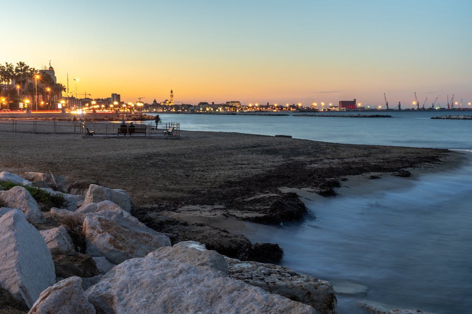 Sunset promenade with people eating focaccia on the Bari waterfront