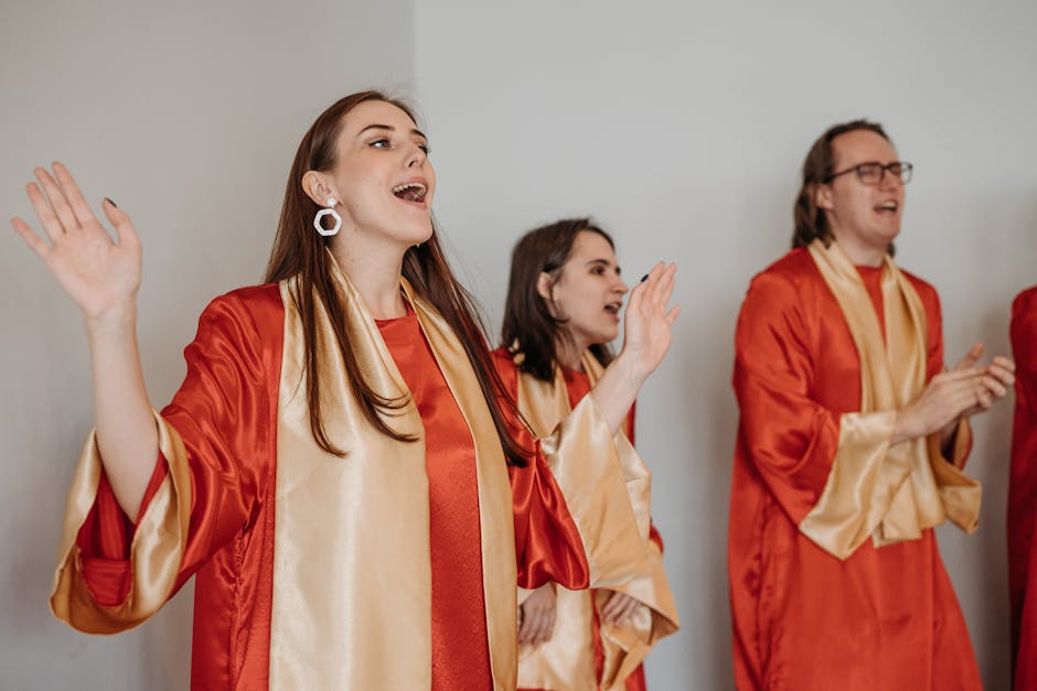 Choir in robes singing during a solemn mass at San Nicola