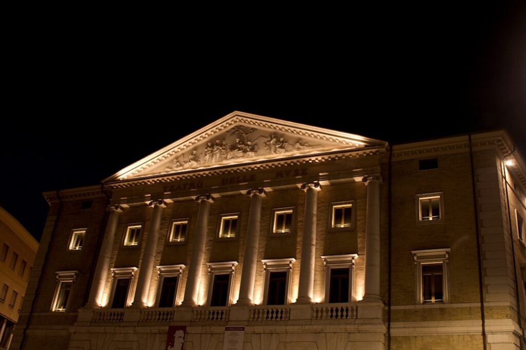 Teatro Petruzzelli illuminated facade at night