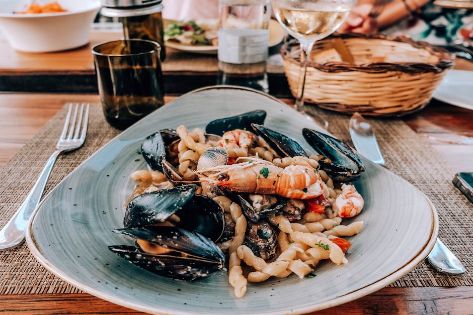Meeresfrüchte-Pasta mit Muscheln und Garnelen in Catania