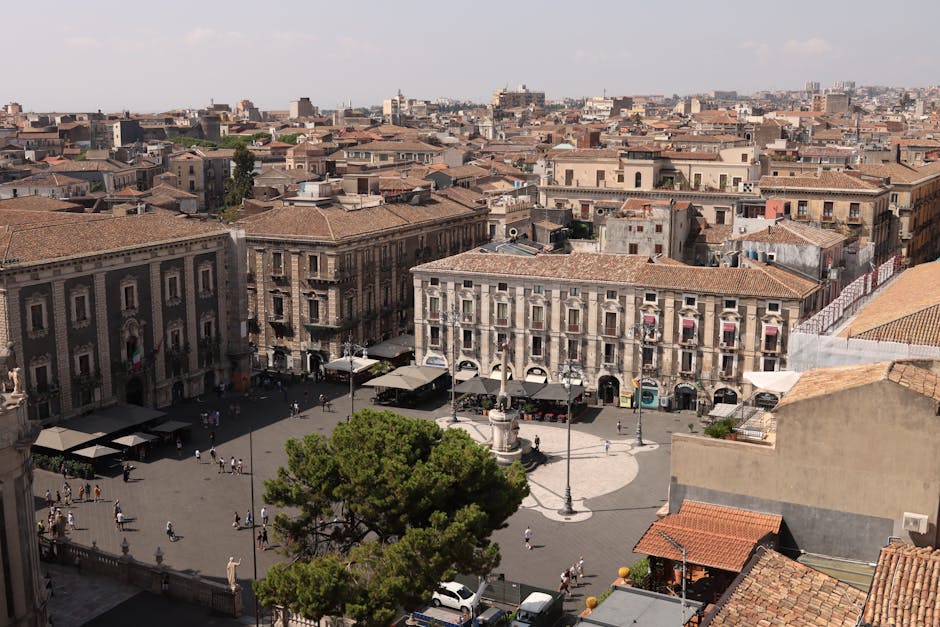 Aerial view of Catania's central square and surrounding historic buildings