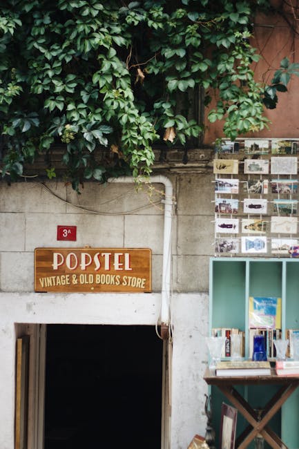 Entrée d'une librairie vintage 'Popstel' sous lierre, Piémont