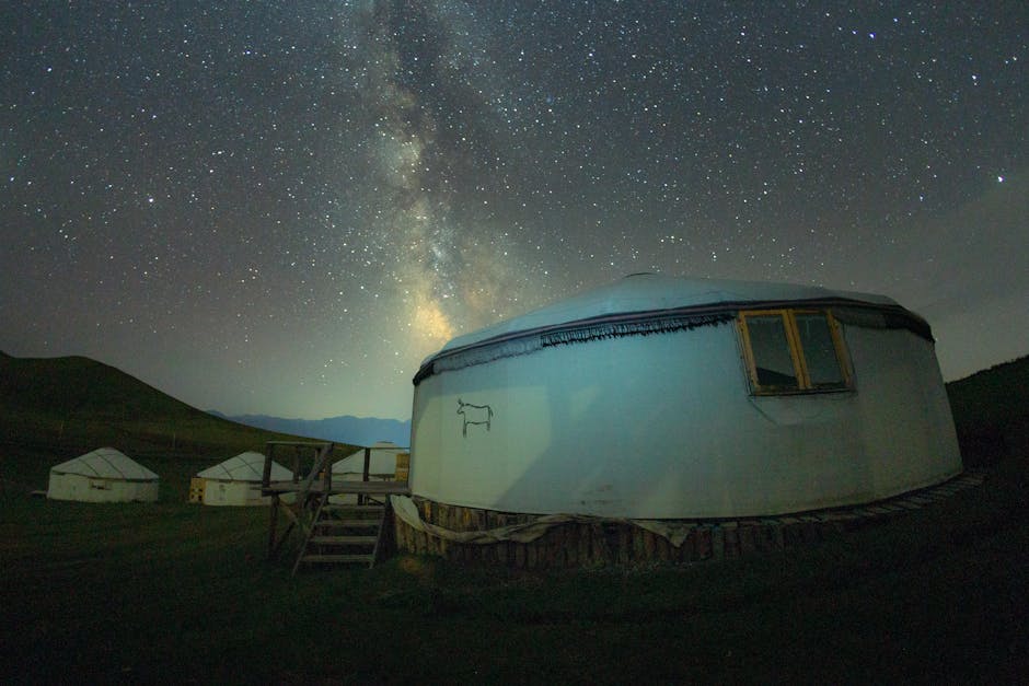 Yurt campsite at night under the stars