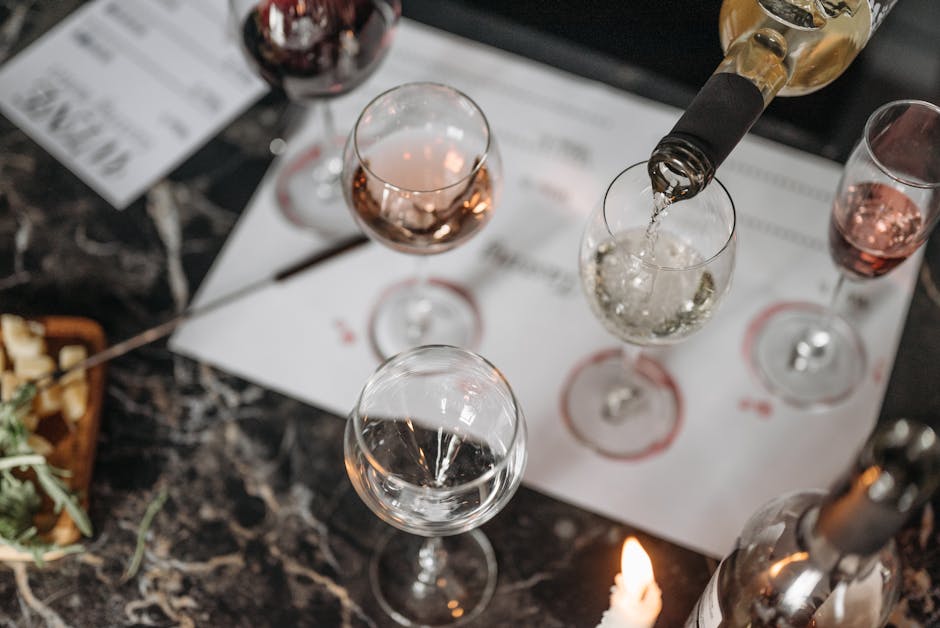 Sommelier pouring wine during a tasting with notes