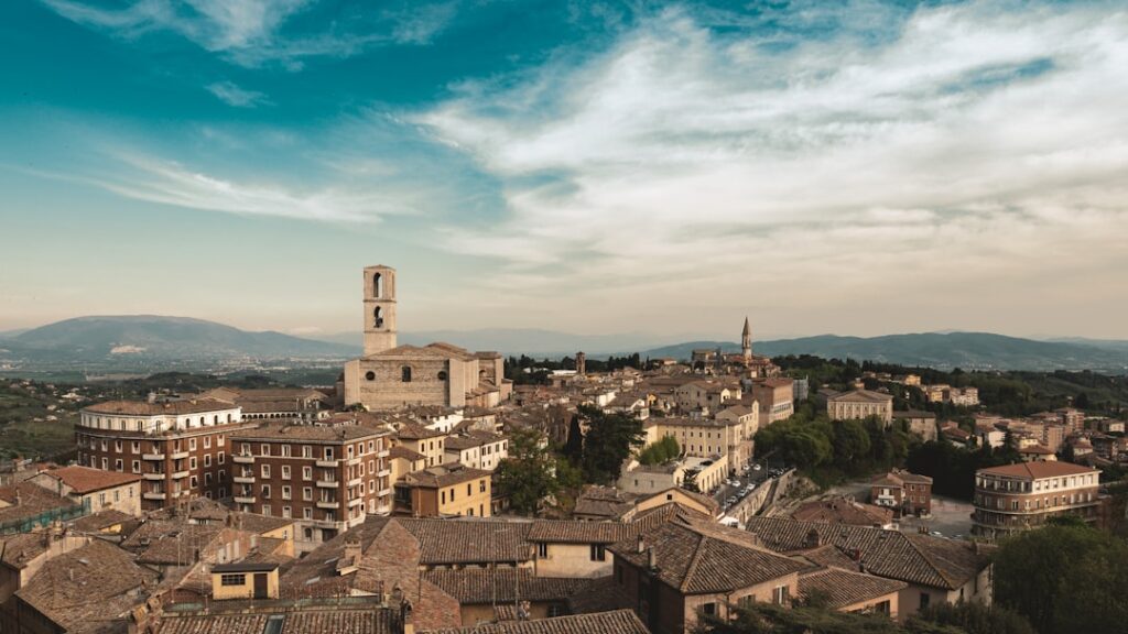 Mappa del percorso turistico a Perugia con vista a volo d'uccello