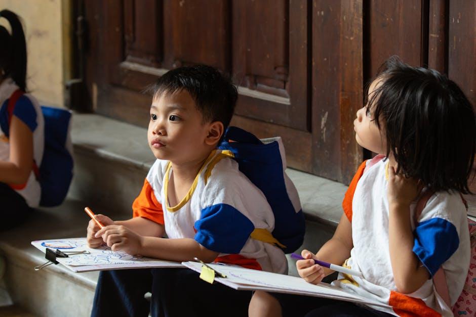 Children sketching historic details