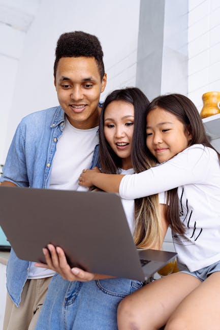 Family looking at a map together in the city